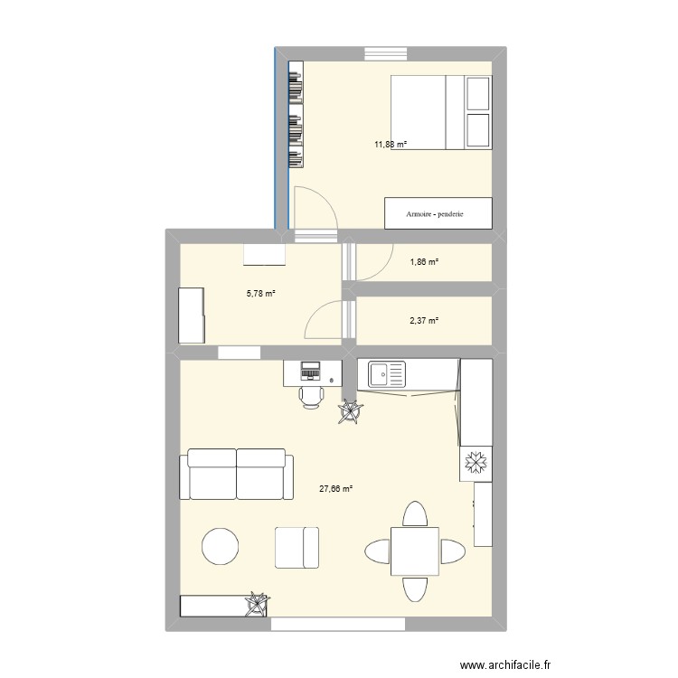 appart betton V1 chambre. Plan de 5 pièces et 50 m2