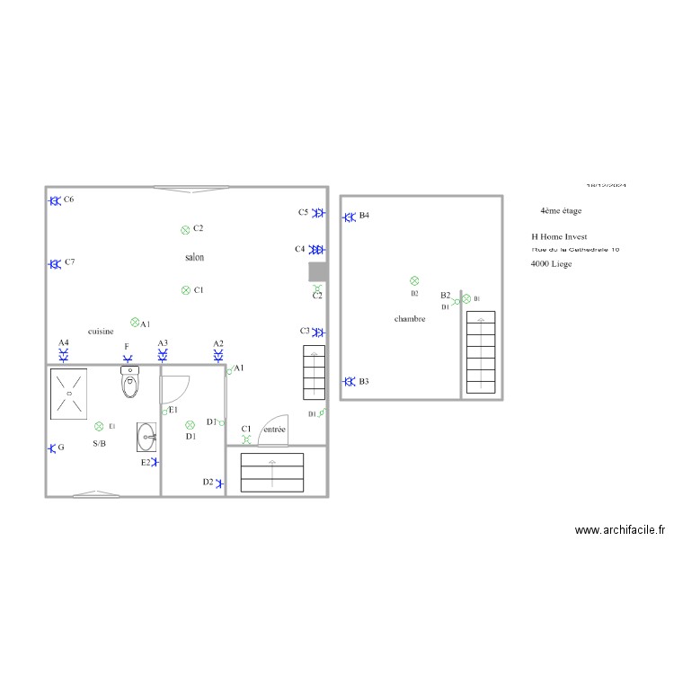 cathedral 4éme  etage 44. Plan de 6 pièces et 55 m2