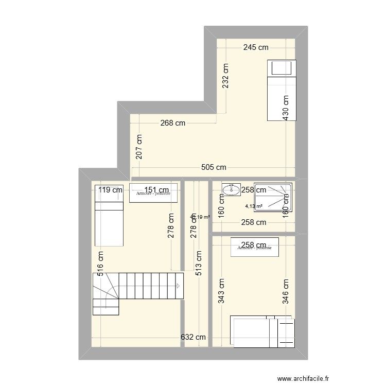 Douai 2. Plan de 2 pièces et 47 m2