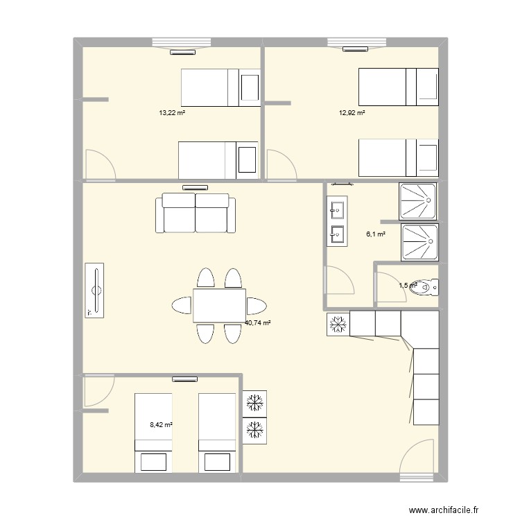 Appartement N°1 cogolin. Plan de 6 pièces et 83 m2