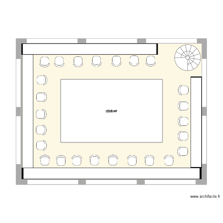 Etage bureau puit de lumière. Plan de 2 pièces et 90 m2