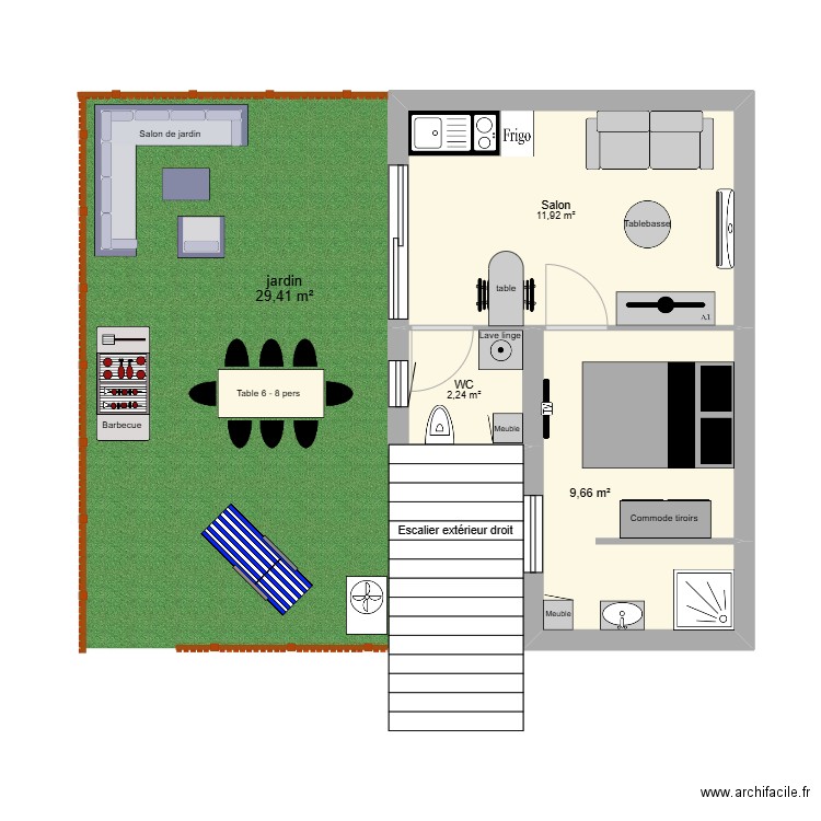 F2 . Plan de 3 pièces et 24 m2