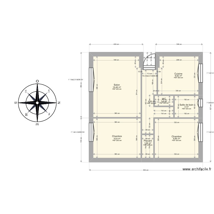 ML25000900  PINEAU. Plan de 8 pièces et 58 m2