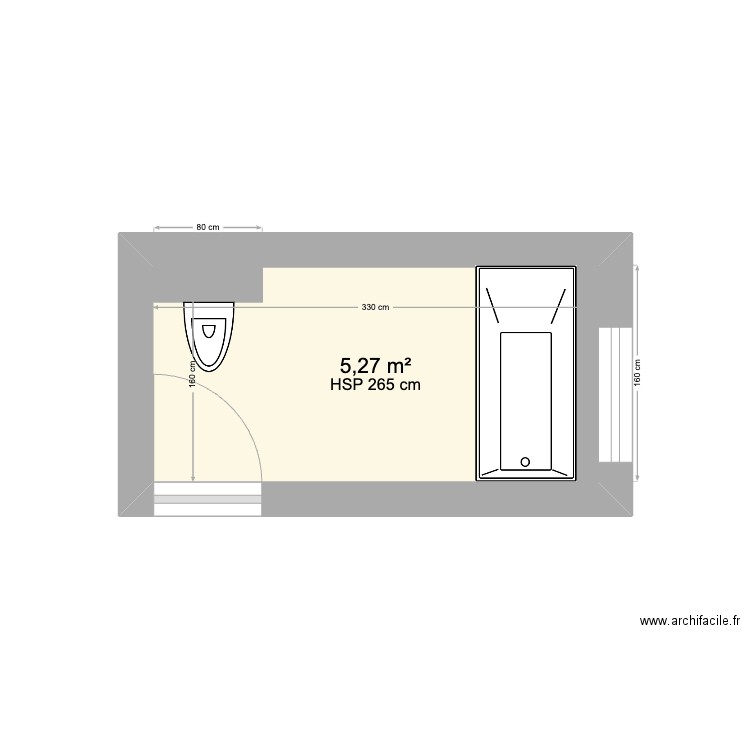 SDB. Plan de 1 pièce et 5 m2