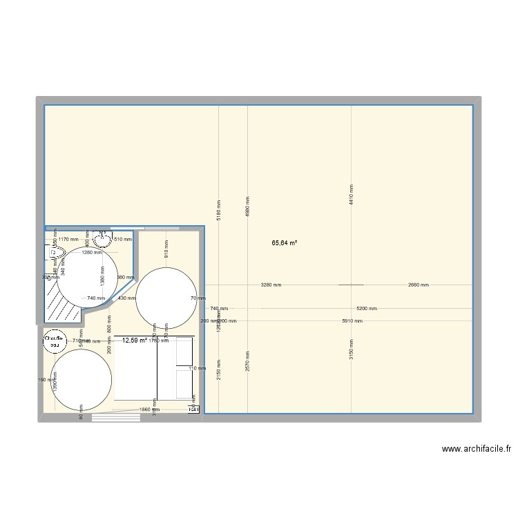 SDB 1 avec chambre L. Axel. Plan de 2 pièces et 78 m2