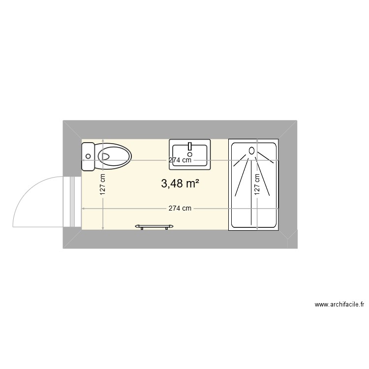 blain sdb. Plan de 1 pièce et 3 m2