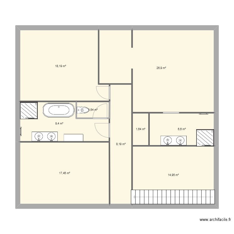 Etage. Plan de 9 pièces et 105 m2