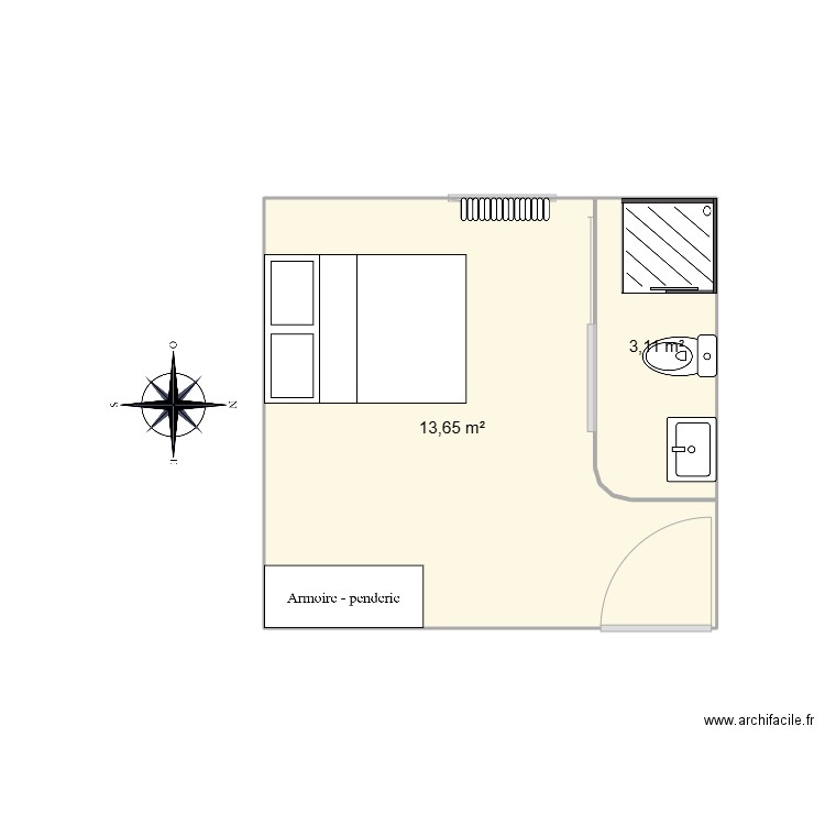 Chambre invités. Plan de 2 pièces et 17 m2