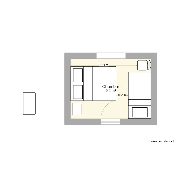 CHAMBRE. Plan de 1 pièce et 9 m2