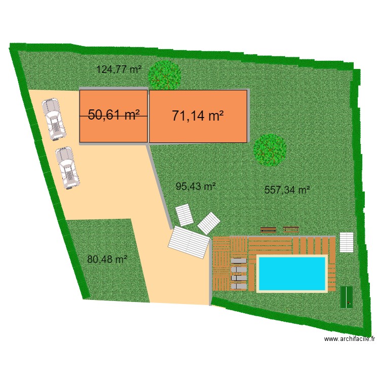 Exterieur. Plan de 2 pièces et 122 m2