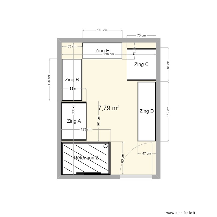 Local Chimie proposition. Plan de 1 pièce et 8 m2