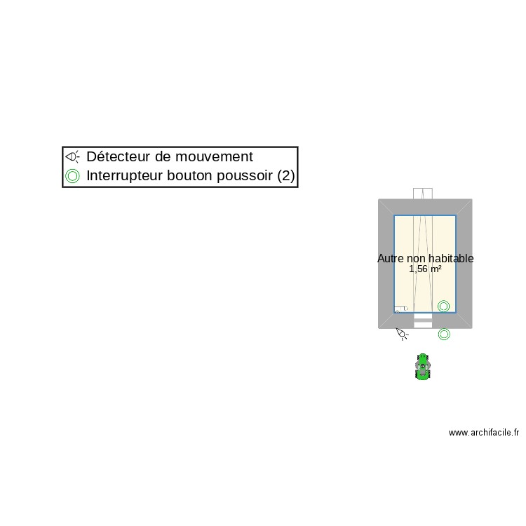 chef d oeuvre. Plan de 1 pièce et 2 m2