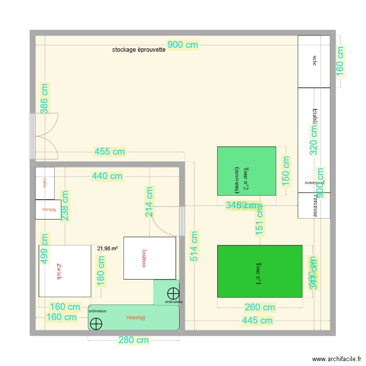 etude. Plan de 2 pièces et 80 m2