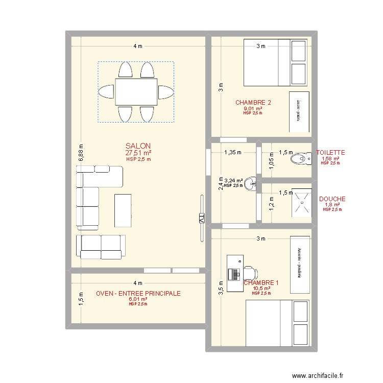 Plan Maison - Sr Sylvie 2. Plan de 7 pièces et 60 m2