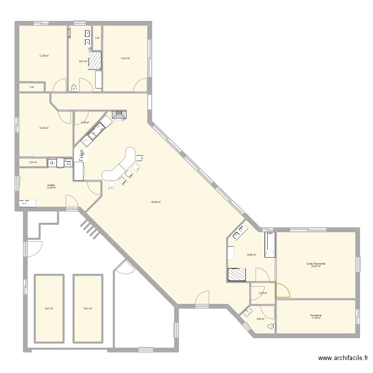 Projet V1. Plan de 17 pièces et 227 m2