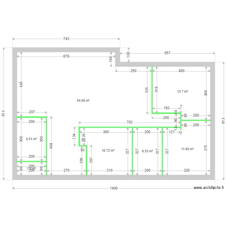 MALLET Yves Cloisons. Plan de 7 pièces et 104 m2