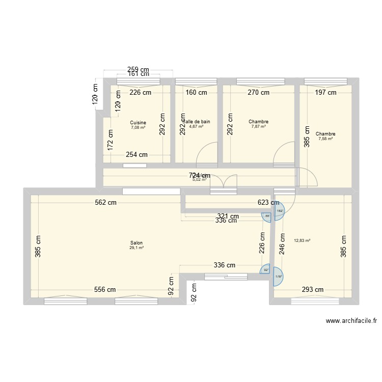 LCSC_1. Plan de 7 pièces et 74 m2