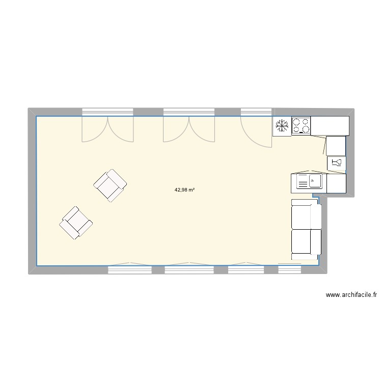 -Salon. Plan de 1 pièce et 43 m2