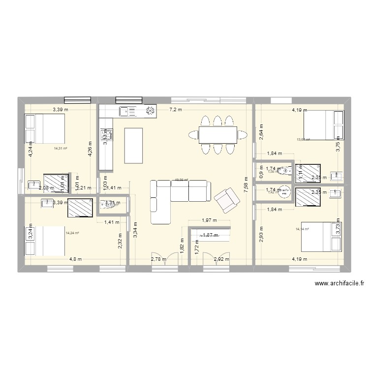 narrosse2. Plan de 6 pièces et 120 m2