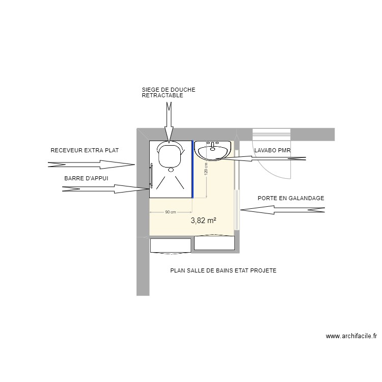 SALLE DE BAINS CAVIGLIOLI PROJET. Plan de 1 pièce et 4 m2