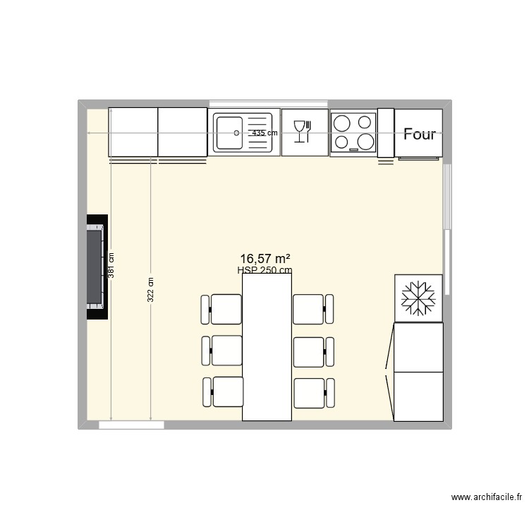 Cuisine Predefin. Plan de 1 pièce et 17 m2