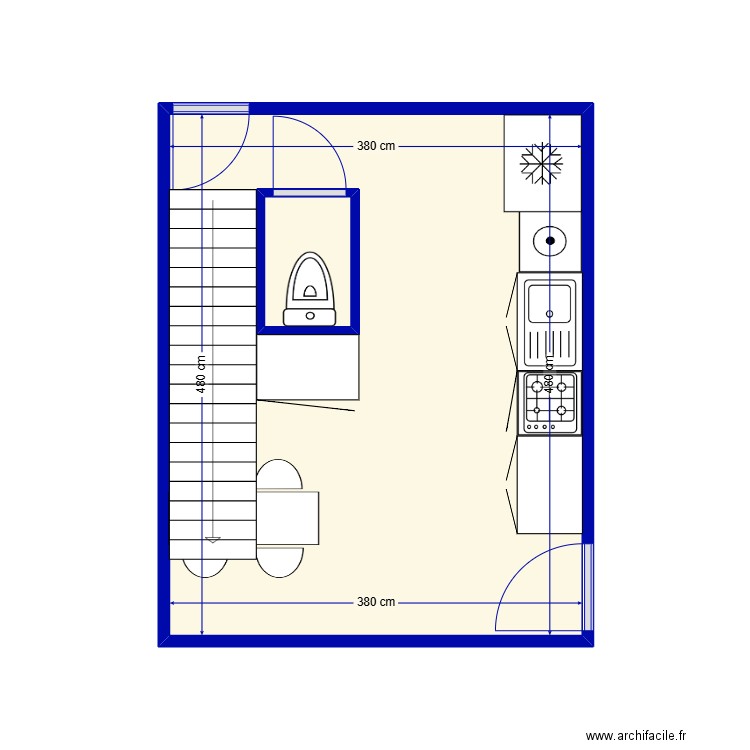 Ground floor. Plan de 2 pièces et 19 m2