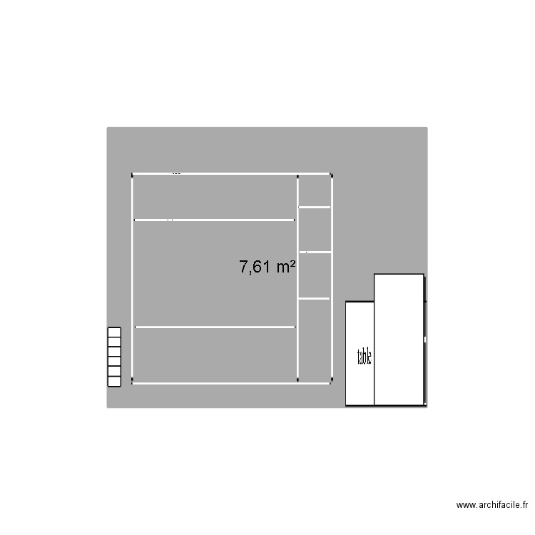 lit escamotable. Plan de 1 pièce et 8 m2