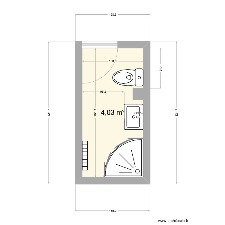 SdB sous sol Maison. Plan de 1 pièce et 4 m2