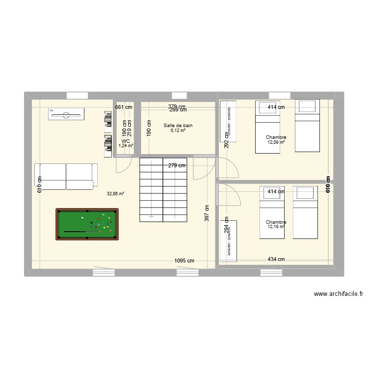 1er etage. Plan de 5 pièces et 65 m2