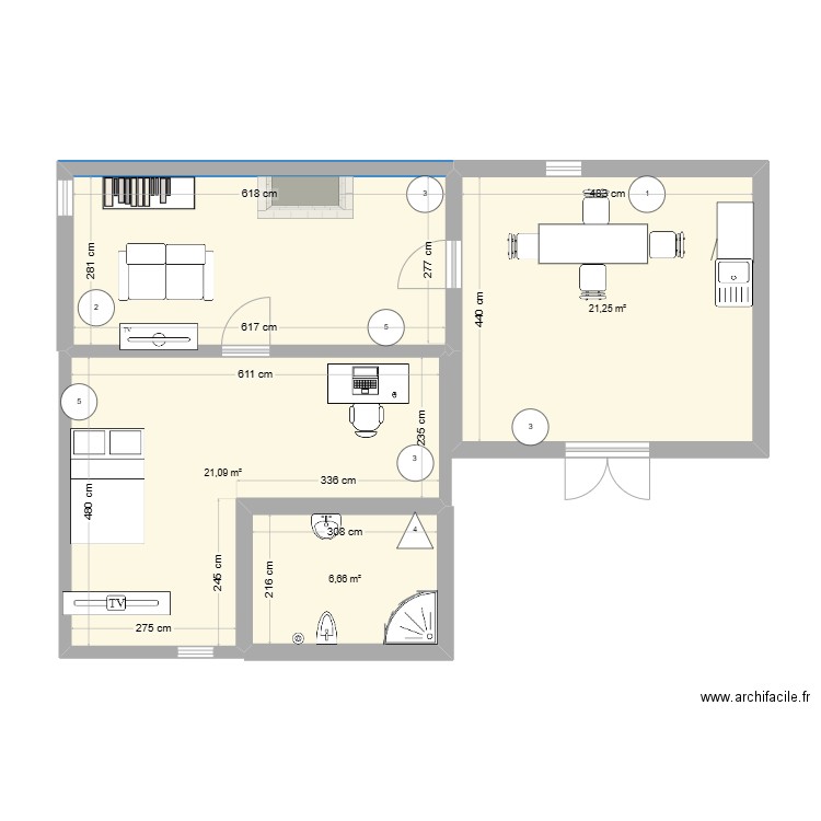 SSSS. Plan de 4 pièces et 66 m2