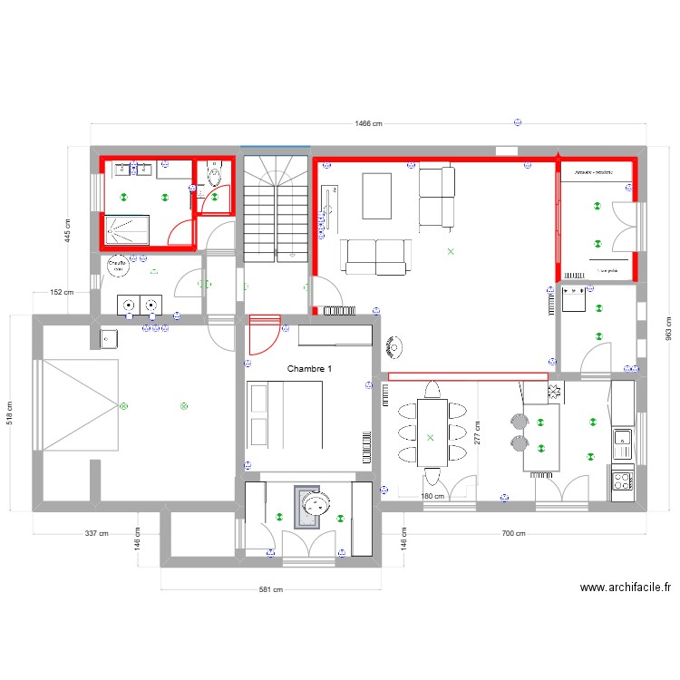 MOREAU RDC 8. Plan de 15 pièces et 132 m2