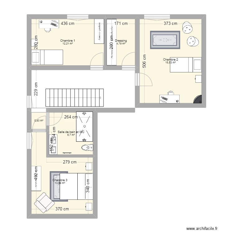 ETAGE 1 MEUBLEE BRIANCON. Plan de 6 pièces et 57 m2