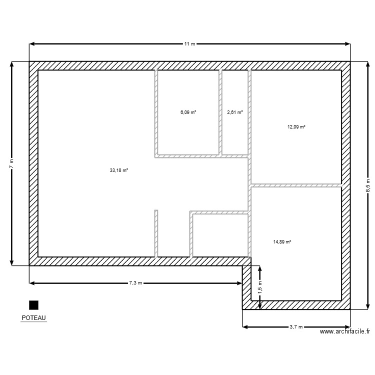 José. Plan de 5 pièces et 69 m2