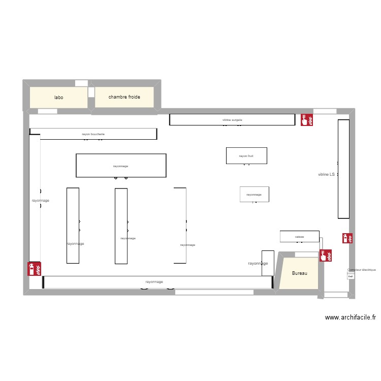 plan magasin. Plan de 3 pièces et 6 m2