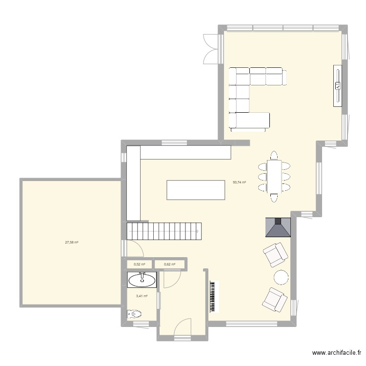 agrandissement rez-de-chaussé. Plan de 5 pièces et 126 m2