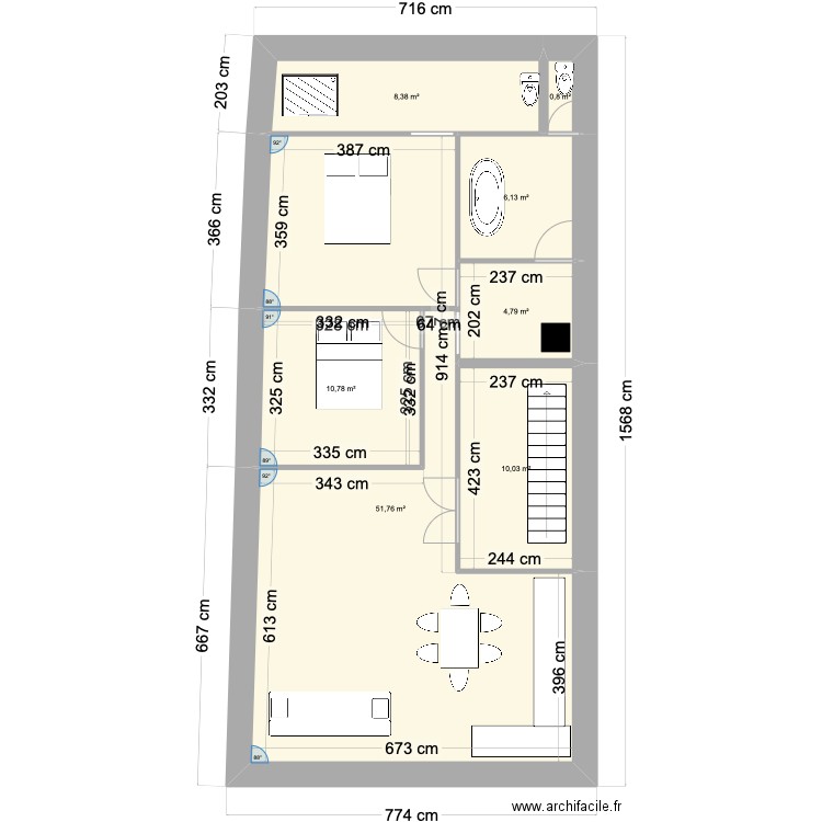 Montpon Menesterol R+1. Plan de 7 pièces et 93 m2