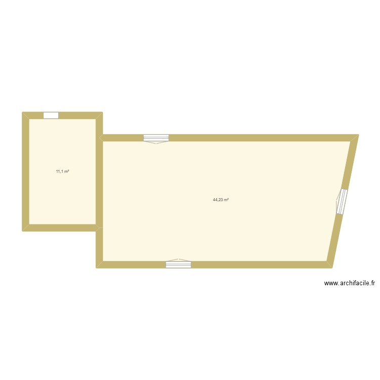 Facades. Plan de 2 pièces et 55 m2