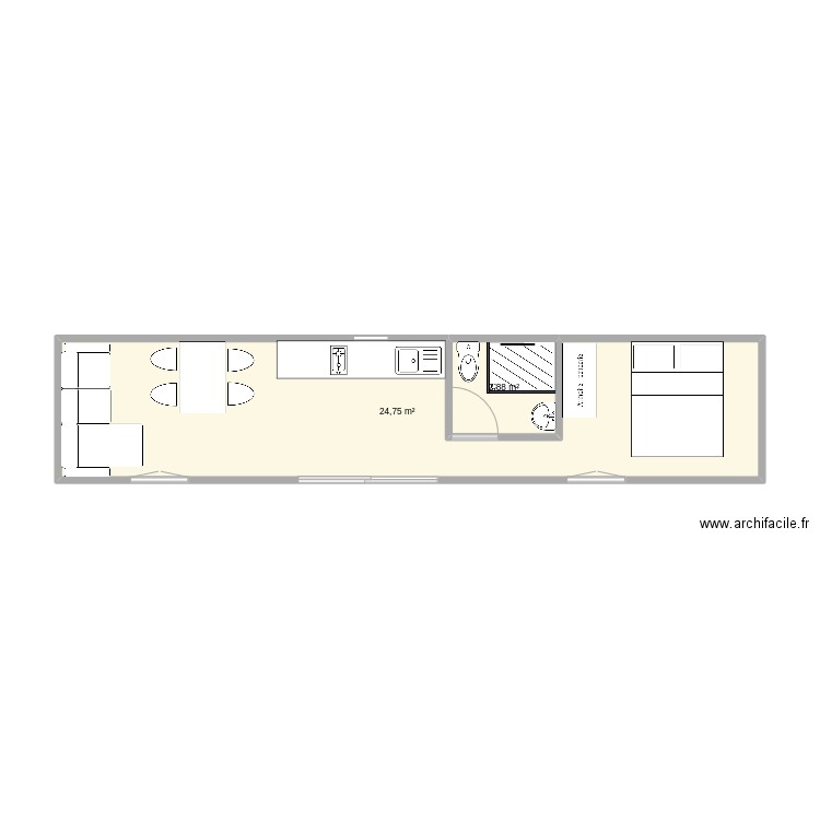 conteneur. Plan de 2 pièces et 28 m2