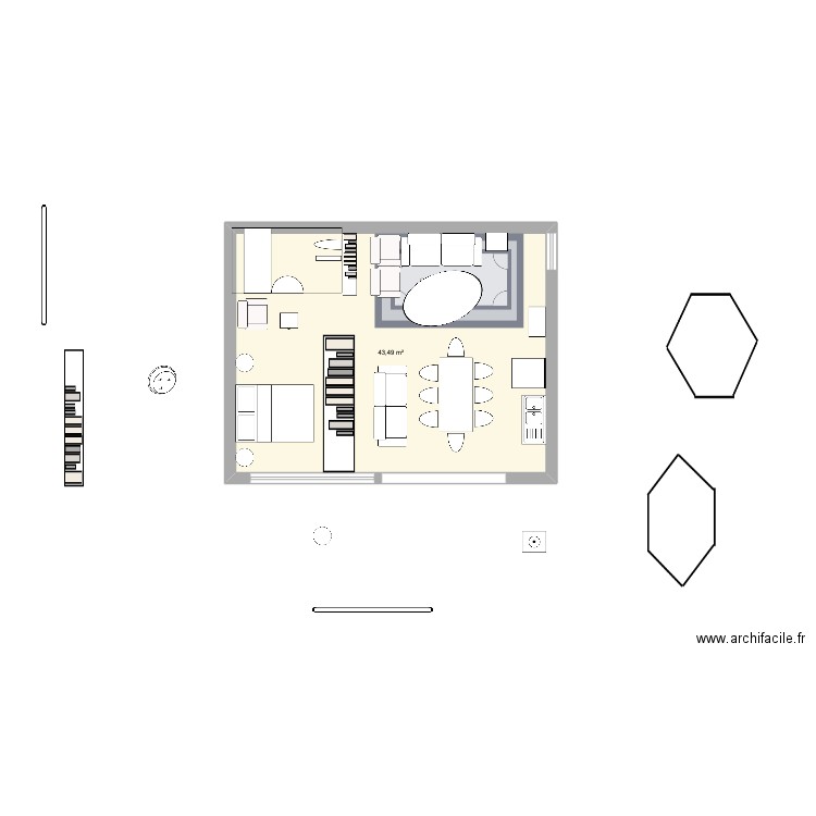 Hripsime 107 projet 1 Arev. Plan de 1 pièce et 43 m2