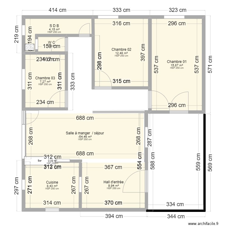 MAISON  ALE. Plan de 9 pièces et 78 m2