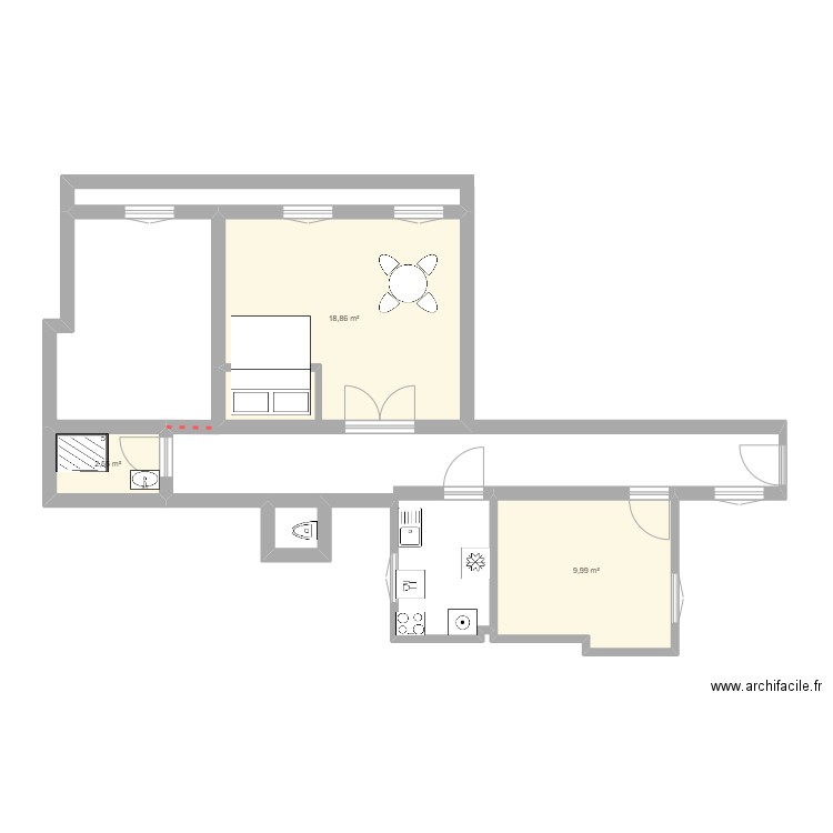 Parme. Plan de 3 pièces et 31 m2