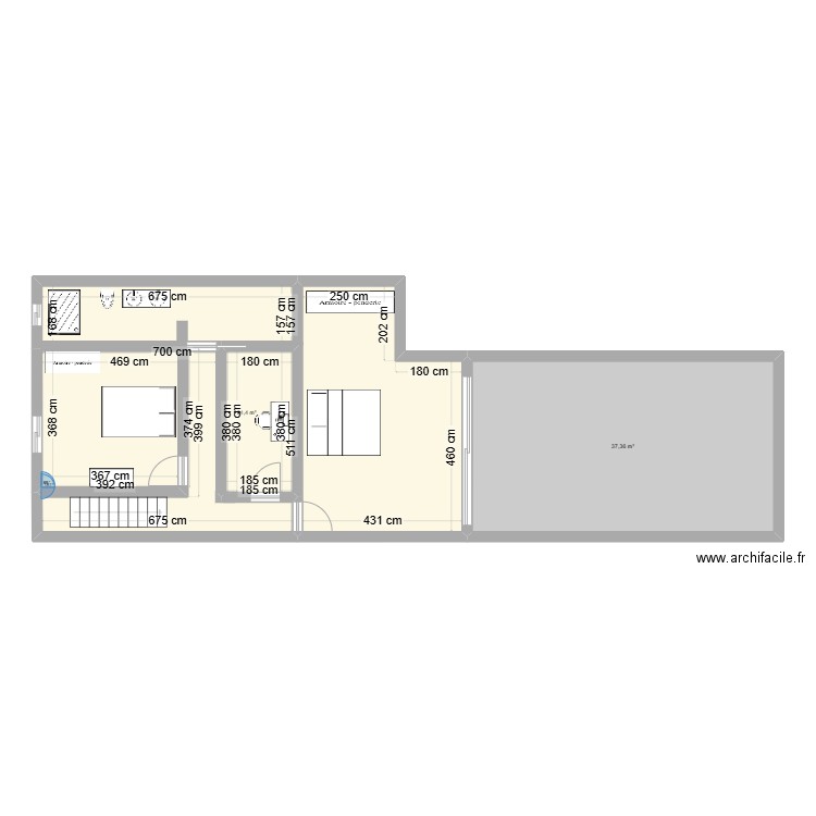 ETAGE 1. Plan de 2 pièces et 102 m2