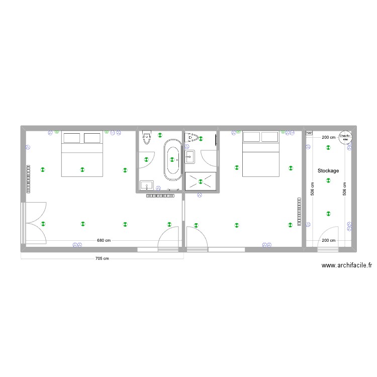 Atelier Suzay. Plan de 5 pièces et 69 m2