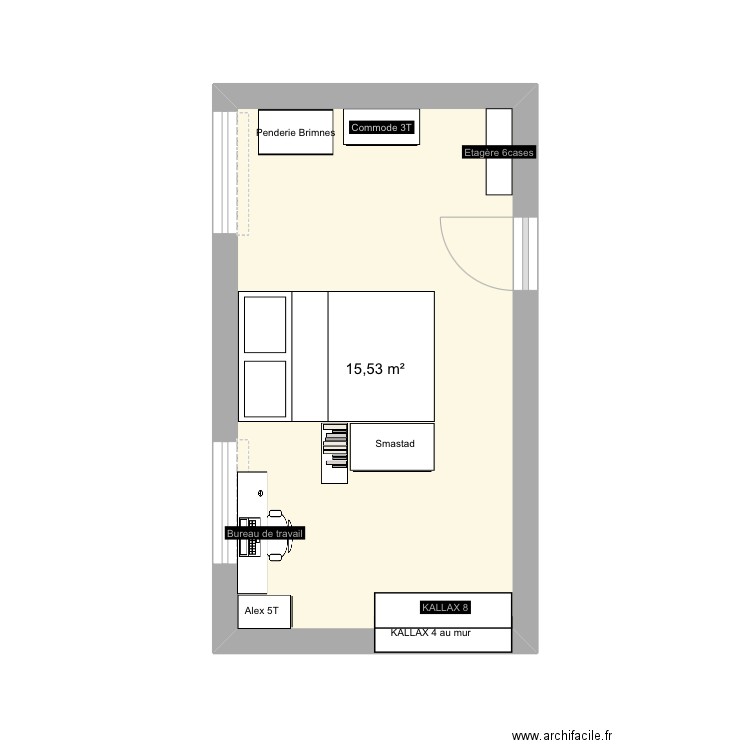 Chambre Nolan - après rénos. Plan de 1 pièce et 16 m2