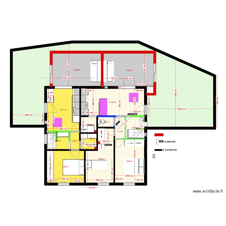 1er étage gîtes essai 2 9m2. Plan de 15 pièces et 149 m2