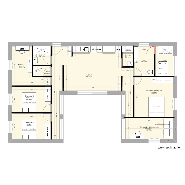 Maison. Plan de 11 pièces et 113 m2