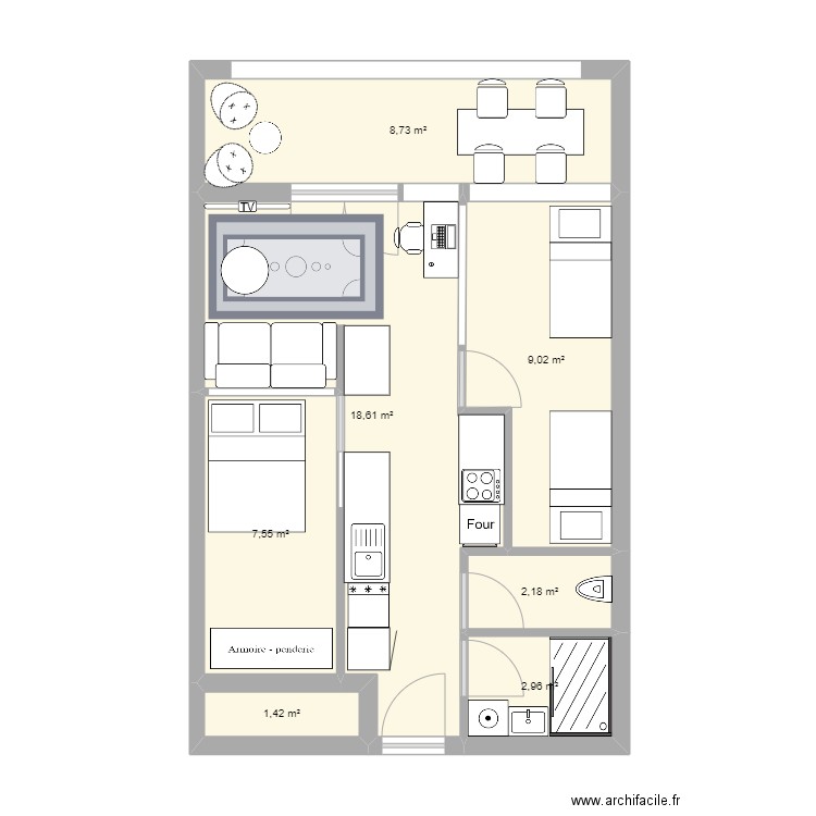 GAMBETTA 2. Plan de 7 pièces et 50 m2