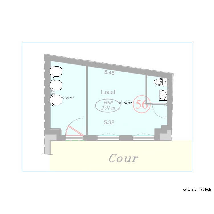 st ouen bureau. Plan de 2 pièces et 16 m2