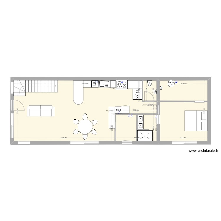 Villa 2 PC spécialisée RDC. Plan de 1 pièce et 81 m2