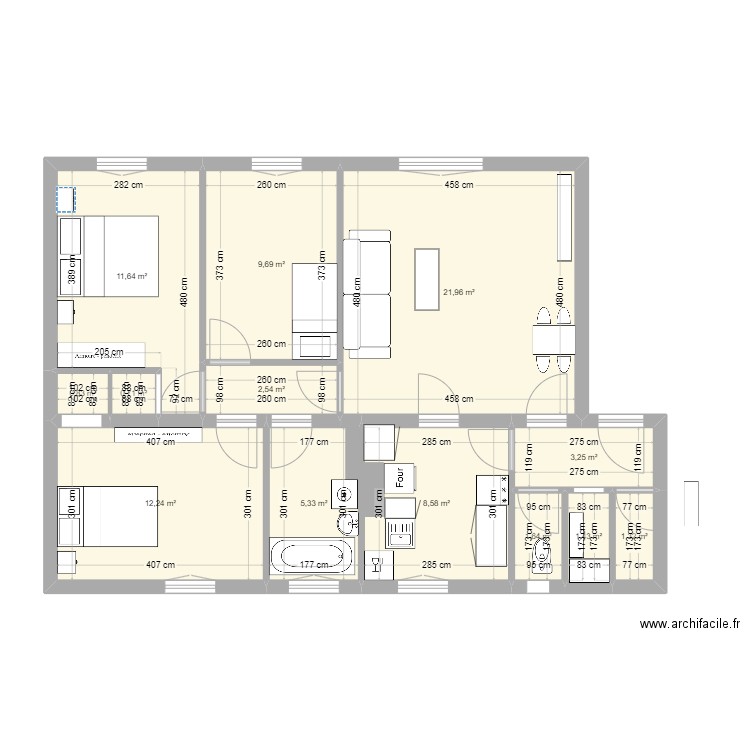 T4 PROCES. Plan de 13 pièces et 81 m2